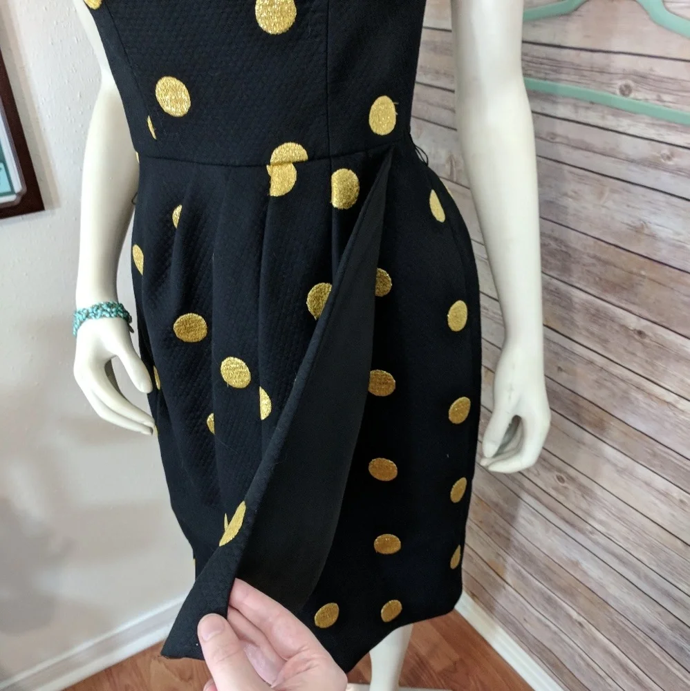 Bill Blass Embroidered Gold Polka Dot Black Dress - Picture 5 of 8